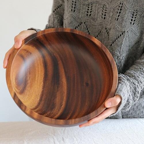 Acacia wooden bowl Japanese style wooden tableware household and basin fruit plate salad bowl whole wooden soup bowl wooden bowl