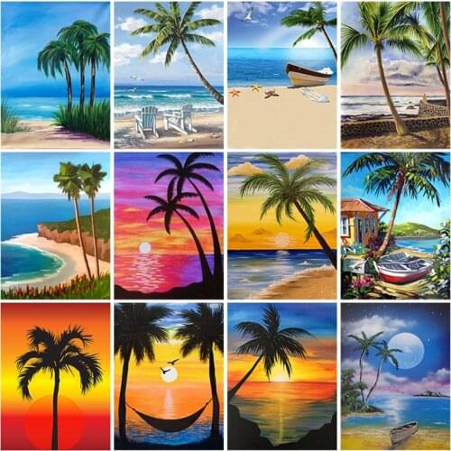 DIY Beach Sunset 5D Diamond Painting Full Round Drill Landscape Diamond Embroidery Cross Stitch Kits Mosaic Wall Art Home Decor