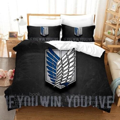 Anime Attack On Titan Printed Bedding Set Wings of Liberty Duvet Cover Pillowcase Bedclothes Bed Linen For Boys Teens Home Decor
