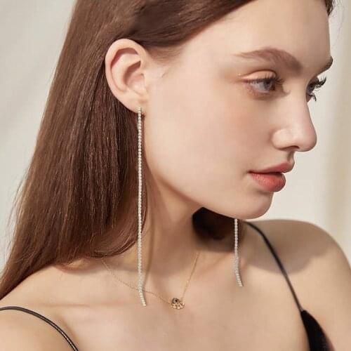 BLIJERY Simple 1 Row Rhinestone Tassel Hanging Drop Earrings for Women Silver Color Long Dangle Earrings Wedding Party Brincos