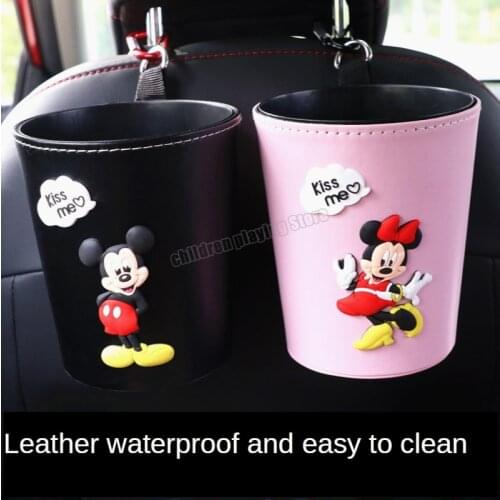 Disney Minnie Mickey Mouse Car Trash Can Car Storage Multifunctional Cartoon Storage Box Car Accessories General Stowing Tidying