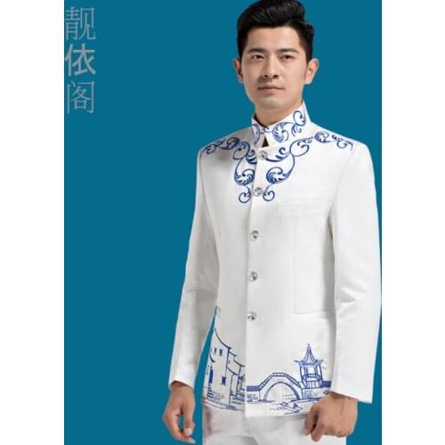 Blazer men formal dress latest coat chinese tunic suit men costume homme masculino marriage wedding suits for mens choral white