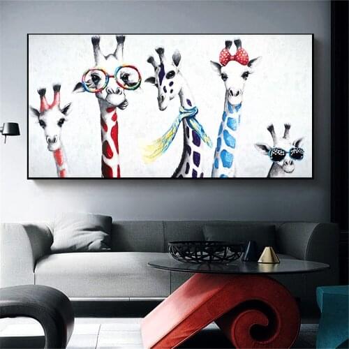 Wall Art Decor Canvas Painting Cute Cartoon Giraffes Poster Colorful Giraffe Animal Family Poster Mural Frameless Canvas Print