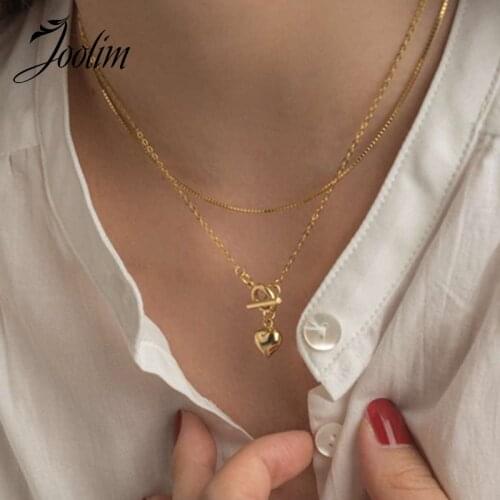 Joolim Jewelry Wholesale Gold Finish Heart Pendant Necklace Toggle Necklace Stainless Steel Heart Necklace
