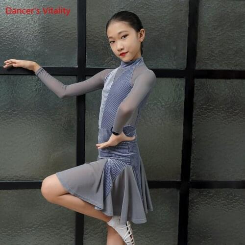 Latin Dance Dress Velvet Long Skirt Stand-up Collar Competition Clothes Rumba Samba Dancewear Girls Performance Clothing