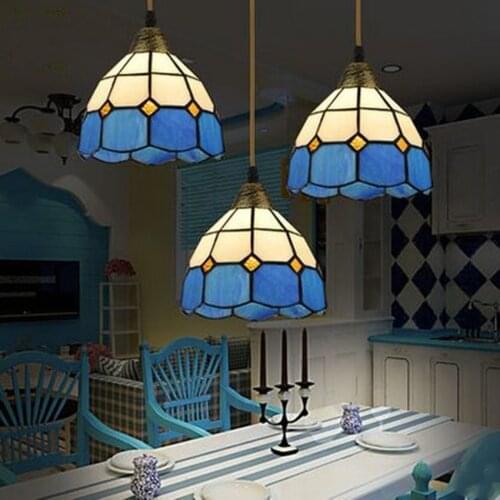 Drop Lamps Blue Mediterranean Style Living Room Restaurant Chandeliers 3 Irons American Pastoral Country led Lights