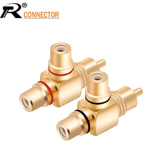 2PCS Gold Plated RCA Male to 2 Female RCA Splitter Adapter AV Video Audio T Plug RCA 3 way Plug R Connector