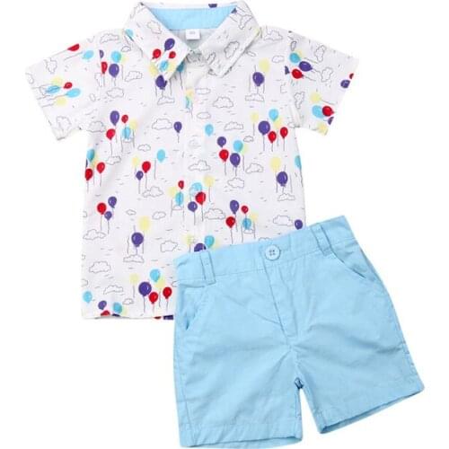 Toddler Baby Boy Summer Clothes Outfits Balloon Printed Short Sleeve Shirt Tops+Shorts Pants 2019 Formal Gentleman Clothes Sets