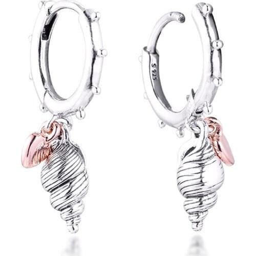 Heart & Conch Shell Earrings 100% 925 Sterling-Silver-Jewelry Free Shipping
