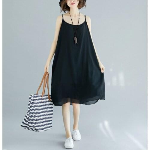 Chiffon Large Size Suspenders Dress Women 2020 Fashion Summer Solid Color Loose Korean Sleeveless Dresses roupas femeninas Z289