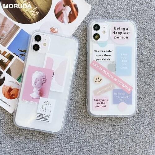 Art Statue Cartoon Label Clear Silicone Case for iPhone 12 Mini 11 Pro Max X Xs Xr 7 8 Plus 6 6s SE 2020 Shockproof Soft Cover