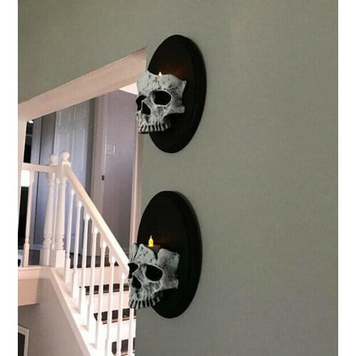 Halloween Decoration Light Horror Ghost Skull Halfface Candle Holder Skeleton Wall Pendant Candlestick Ornament Home Party Decor