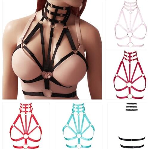 Harajuku Wine Red Binding Neck Hollow Chest Top Sexy Ladies Wedding Belt Accessories Pole Dance Clothing Bdsm Harness Lingerie