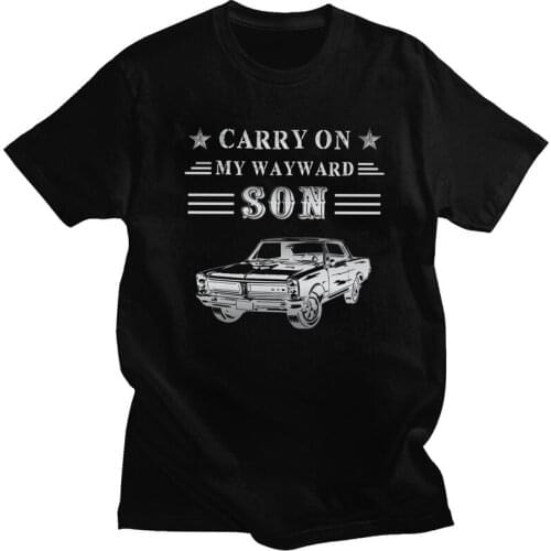 Vintage Silver Classic Car Carry On My Wayward Son Tshirts Men Short Sleeves Print T Shirt Cool Hunter TV Supernatural T-shirt