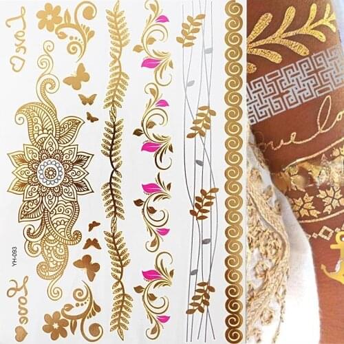1 sheet Flash Boho Metallic Gold Feathers Shimmering Jewellery Festival Temporary Tattoo