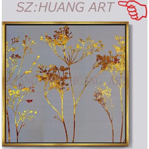 100% Hand Painted Abstract Gold Art Wall Picture Handmade Golden Tree Canvas Oil Painting For Living Room Home Decor