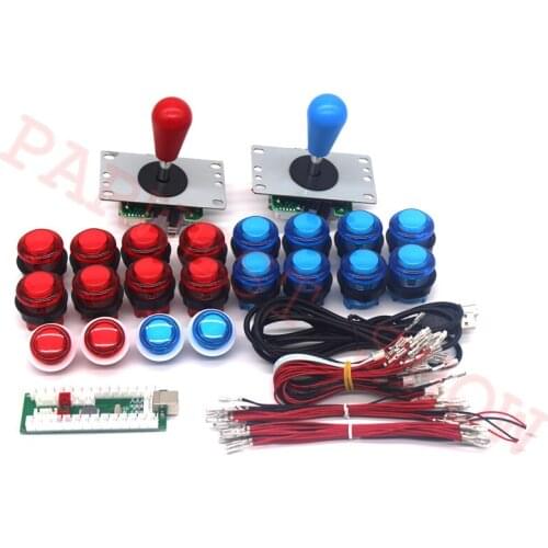 2 Players DIY Arcade Kits LED USB Controller for PC Joystick with LED Illuminated Buttons and Cables fo Arcade Oval Joystick Kit