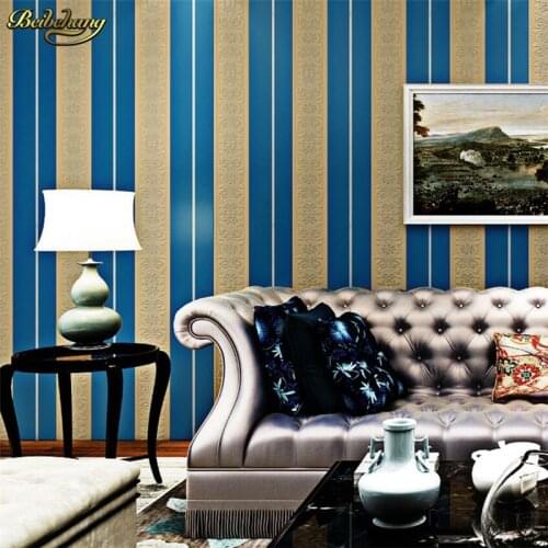 Beibehang 3D Stereo Carvings Simple European Style Vertical Stripes Damascus Nonwovens Wallpaper Living Room Bedroom