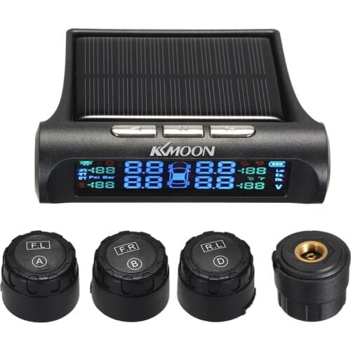 KKmoon TPMS Wireless Real-time Tire Pressure Monitoring System Solar Energy with Voice Prompt LCD Display 4 Internal Sensors