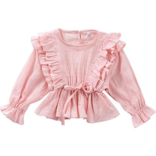DFXD Princess Girls Ruffled Cotton Blouse Shirt Irregular Fashion Kids Tops Outfit Spring Toddler Clothes 2-7T Pink/Yellow/White