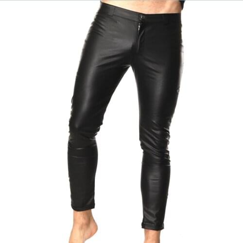 Punk Mens Faux Patent Leather Pants Nightclub Stage Skinny Performance Pants Stretch Leggings Men Sexy Bodywear Trousers XXL