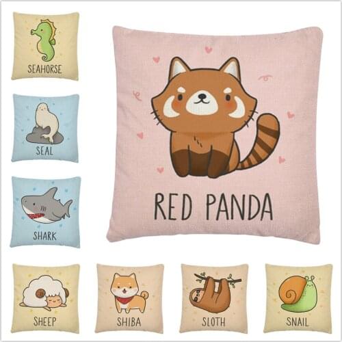 Childish Ocean/Wild Animal Cartoon Pattern Linen Cushion Cover Pillowcase Home Sofa Car Decoration Pillowcase 45X45Cm