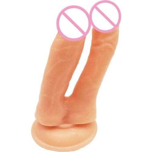 Double dildo realistic soft dildos suction cup for women Double Ended Dildo-Dual Sided-Headed Penetration Dong For Gay Woman