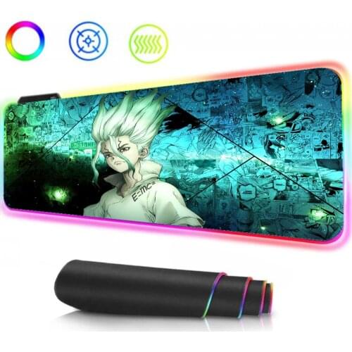 Anime Dr.stone Rgb Gaming Accessories Computer Gaming Settings Anime Mouse Pad Backlight LED Computer Laptop Stone Age Mouse Pad
