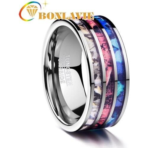 BONLAVIE Daily Wear Ring 10MM Polished Colorful Tungsten Carbide Ring For Man Anniversary Engagement Jewelry Alliance Bijoux