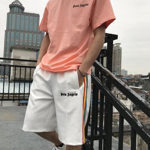 Palm Angels Side Rainbow Striped Mens Womens Shorts Campus Loose Casual Shorts