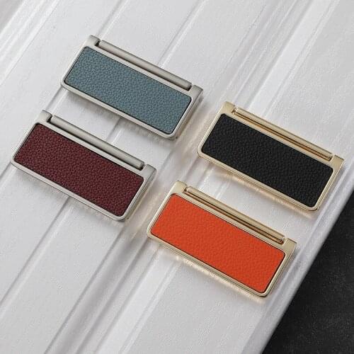 Non-perforated Leather Gold Brushed Drawer Dark Handle Leather Nordic Modern Wardrobe Invisible Hidden Handle