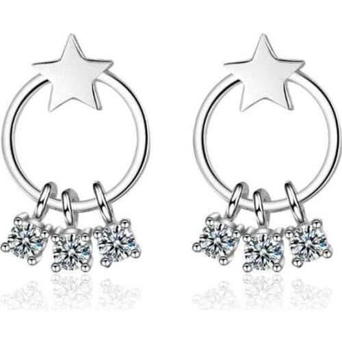 New Fashion Circle Stars Tassel Women 925 Sterling Silver Jewelry Not Allergic Crystal Geometric Personality Stud Earrings SE818