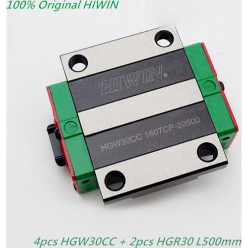 Original HIWIN 2pcs Linear guide HGR30 500mm rails + 4pcs HGW30CC linear flanged carriage blocks for CNC