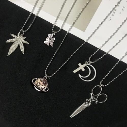 New Upgraded Stainless Steel Pendant Necklace Cross Moon Love Scissors Rabbit Designs Long Chain Party Jewelry for Cool Girl