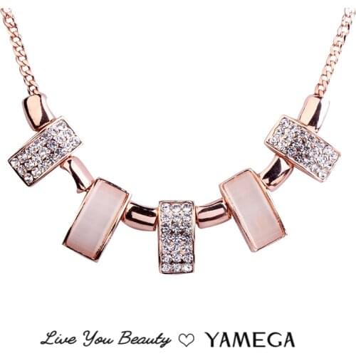 YAMEGA Fashion Rhinestone Necklaces Bling Bling Rose Gold Chain Jewelry Party Dress Accessories Collar Necklace for Women Girls