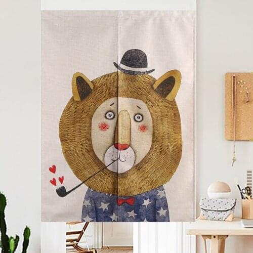 Nordic Cartoon Dressed Animal Short Kitchen Cafe Cartians Modern Fox Stag Lion Bear Panda Painting Linen Curtain Room Divider