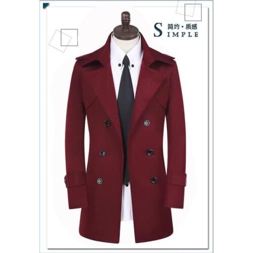 New designer mens trench coats spring autumn man short coat men clothes slim fit overcoat long sleeve korean wine red S - 9XL
