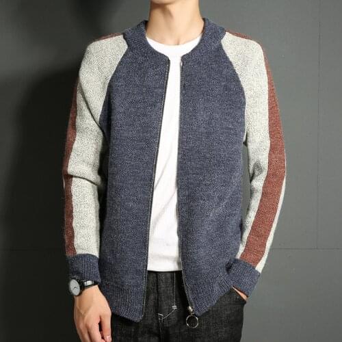 Knitted Baseball Stitching Color Zipper Cardigan Male Maglieria Uomo Casual Wear Winter Warm Out Wear Cardigan Hombre Asia XXL