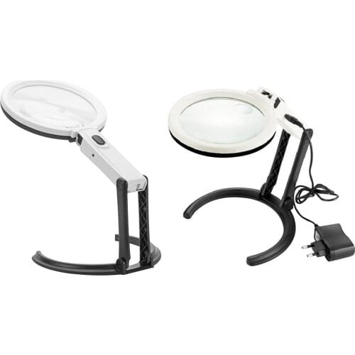 1.8/5X Magnifying Glass 2 in 1 Folding Handheld Illuminated Magnifier 12 LED Lights Table Stand for Reading Jewelry Repair Tool