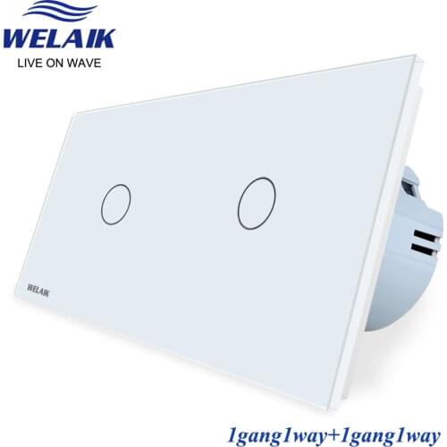 WELAIK Brand 2Frame-Crystal Glass-Panel EU Wall-Switch EU Touch-Switch Screen-Light Switch-1gang1way AC250V A291111CW/B