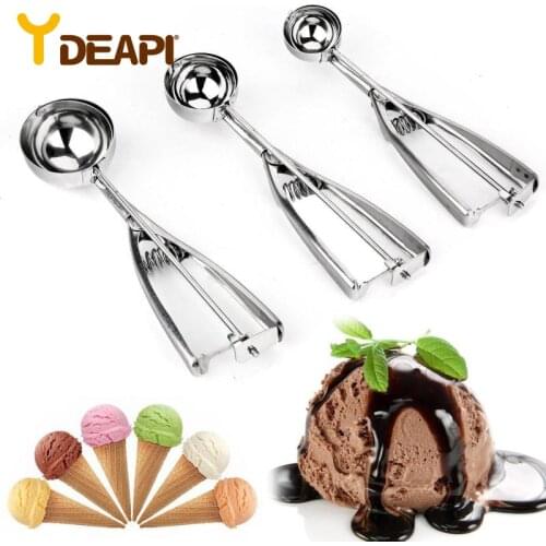 YDEAPI Stainless Steel Spoon Kitchen Ice Cream Mashed Potatoes Watermelon Jelly Yogurt Spring Handle Scoop Kitchen Accessories