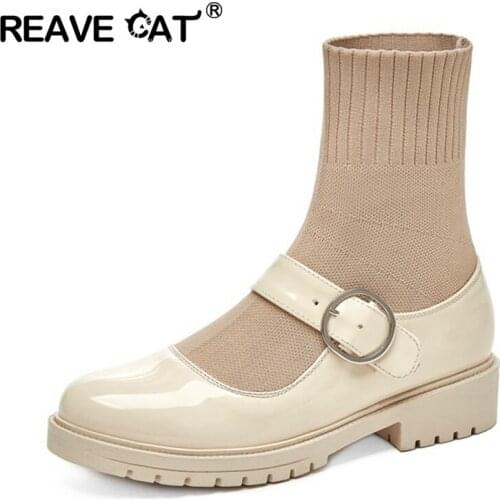 REAVE CAT Women PU Leather Low Heel Buckle Chains Lazy Flats Dress Shoes Male Casual Stylish Loafers Shoes Zapatos De Hombre 44