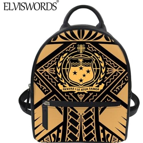 ELVISWORDS Samoa Tribal Flag Print Women Mini PU Backpack Polynesian Fashion Shoulder Bag Teen Girls Casual Travel Sack Zipper
