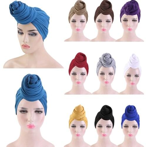 Women Turban Solid Hat Bohemian Style Jersey Top Knot Turban African Twist Headwrap Ladies Hair Accessories India Hat Chemo Cap