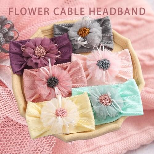 1pcs Cable Baby Headband with Big Flower Hair Band for Kids Toddler Headwear Baby Girl Turban for Newborn Hair Accessories