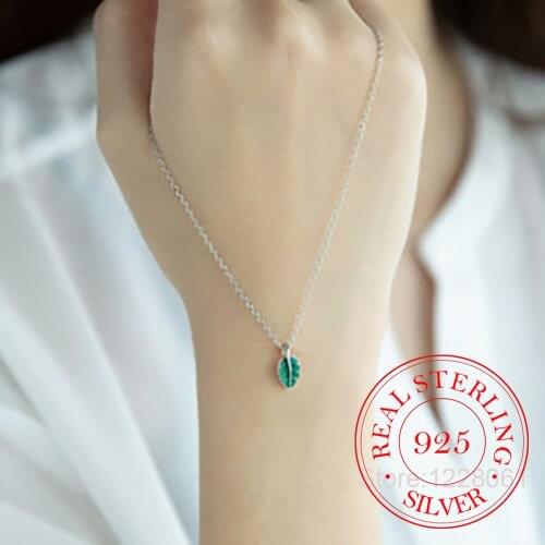 100% Original 925 Sterling Silver Enamel Leaf Necklace For Women Girls Kids Party Gift Prevent allergy Jewelry