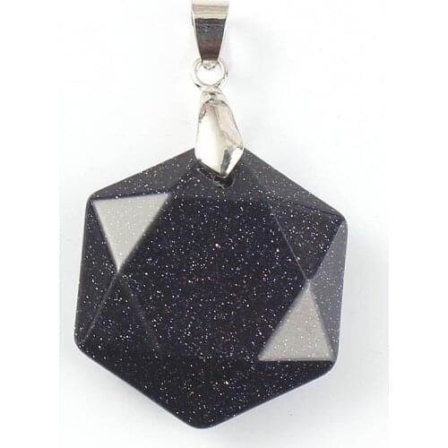 100-Unique 1 Pcs Popular Silver Plated Blue Sand Stone Hexagon Star of David Pendant Fashion Jewelry