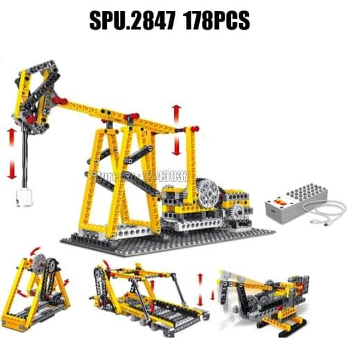 1406 178pcs 4in1 Electric Power Machinery Beam Pumping Unit Pirate Ship Suspension Bridge Building Block Toy