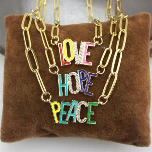 18inch 10pcs/lot Love/peace/hope shape cz/enamel charm necklace,colorful enamel component jewelry,popular necklace wholesale