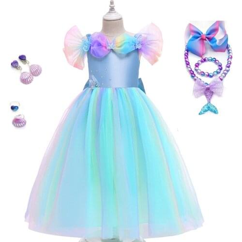 2021 Girls Princess Dress Kids Halloween Party Cosplay Costumes Set Little Girl Mermaid Dress up Pearl Shell Birthday Long Dress